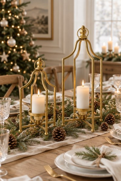 12.5" & 16.5" Timeless Cozy Decorative Lanterns Set of 2, Handcrafted Metal Iron Candle Holders, Farmhouse Elegance (Antique Gold)