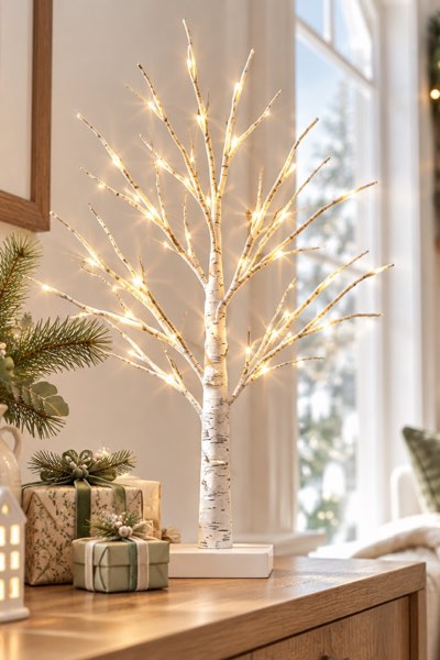 2FT Birch Tree with LED Lights, Warm White Light Up Tree Lamp (Set of 2)