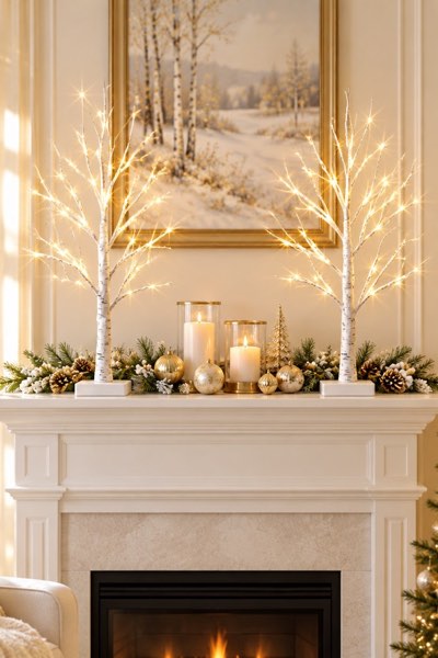 2FT Birch Tree with LED Lights, Warm White Light Up Tree Lamp (Set of 2)