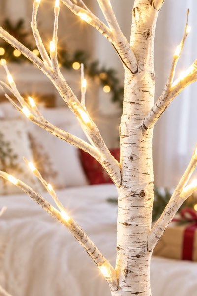 2FT Birch Tree with LED Lights, Warm White Light Up Tree Lamp (Set of 2)