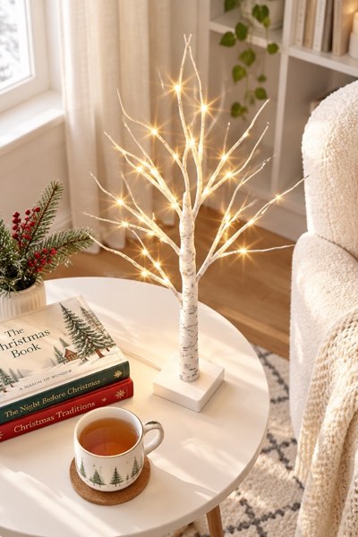 2FT Birch Tree with LED Lights, Warm White Light Up Tree Lamp (Set of 2)