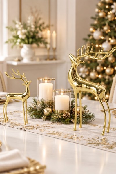 YACSNBF Reindeer Figurine Statues Deluxe Set of 2, Pure Copper/Brass Heavy Reindeer Ornaments, Gold