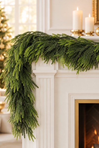 N&T NIETING 9FT Christmas Norfolk Pine Garland, Real Touch Artificial Greenery