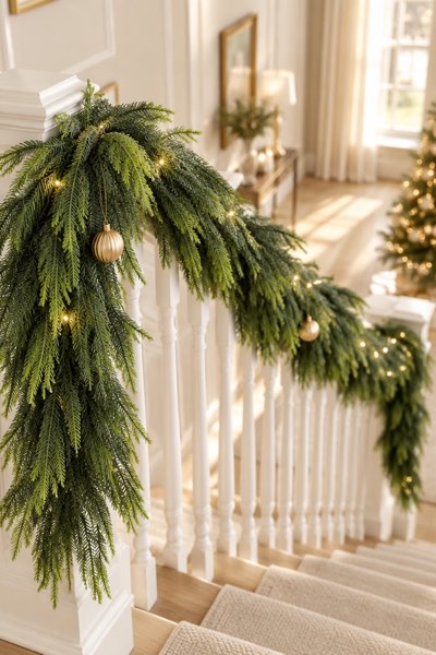 N&T NIETING 9FT Christmas Norfolk Pine Garland, Real Touch Artificial Greenery