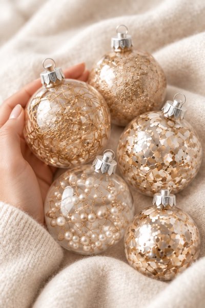 Sea Team 25-Pack Assorted Clear Christmas Ball Ornaments, Champagne