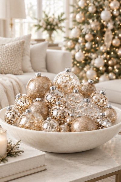 Sea Team 25-Pack Assorted Clear Christmas Ball Ornaments, Champagne