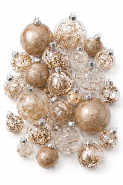 Sea Team 25-Pack Assorted Clear Christmas Ball Ornaments, Champagne
