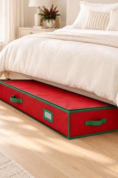 Premium Wrapping Paper Organizer Storage, Gift Wrap Holder, Reinforced Handles, Fits Up to 27 Rolls (Red)